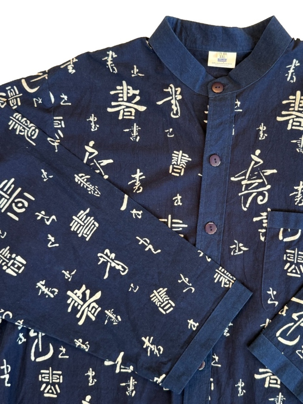 NATURAL INDIGO TUNIC BUTTON UP SHIRT WOMENS 3X 53.5x32 TRUE BLUE JAPANESE KANJI - Picture 3 of 16